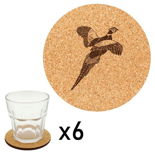 Lot De 6 Dessous De Verre En Liège Gravés Faisan
