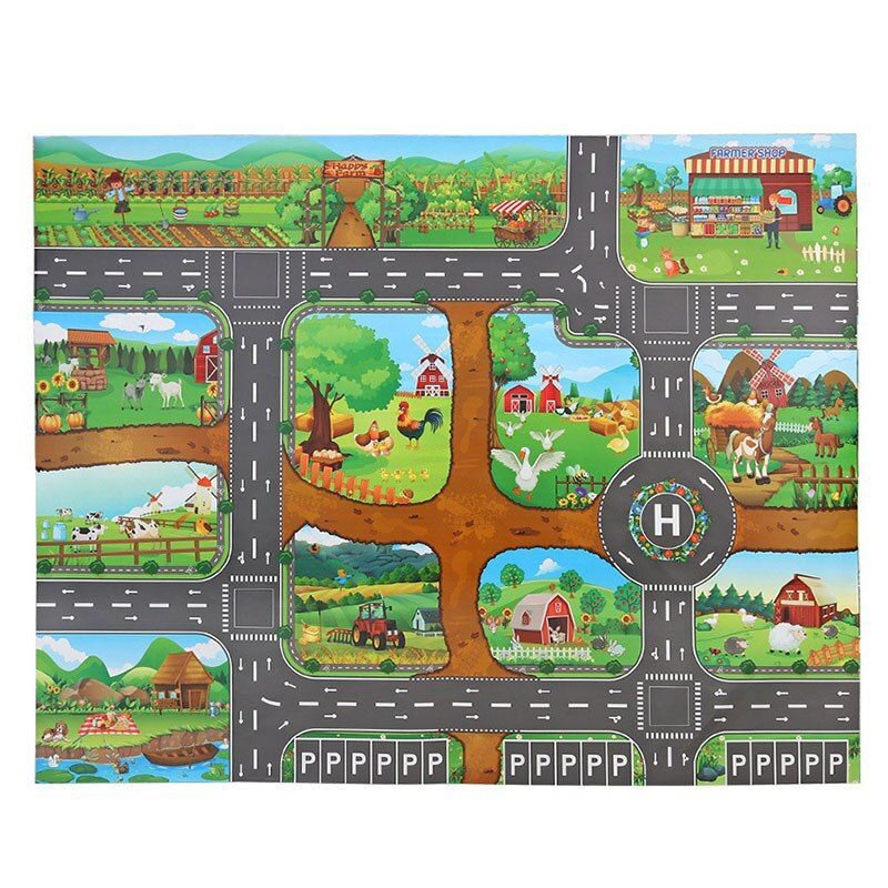 Tapis De Route Avec Dessin Animé Pour Bébé, Tapis De Jeu, De Route, De Ferme, Éducatif Pour La Famille, Tapis De Jeu Rampant, Tapis De Jeu D'Intérieur, Jouets, Décor