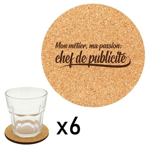 Lot De 6 Dessous De Verre En Liège Gravés Métier Passion Chef De Publicité