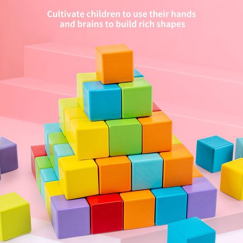 Cube En Bois Éducatif Pour Bébé, Jouet Carré Coloré, Bloc De Construction Lisse Et Épais, Haute Dureté