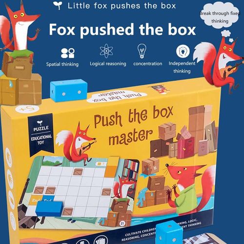 Petit Renard Sokoban, Jouet Puzzle En Bois, Jeu De Société Éducatif Montessori, Apprentissage De L'Espace, Apprentissage De La Logique, Jeu D'Interaction