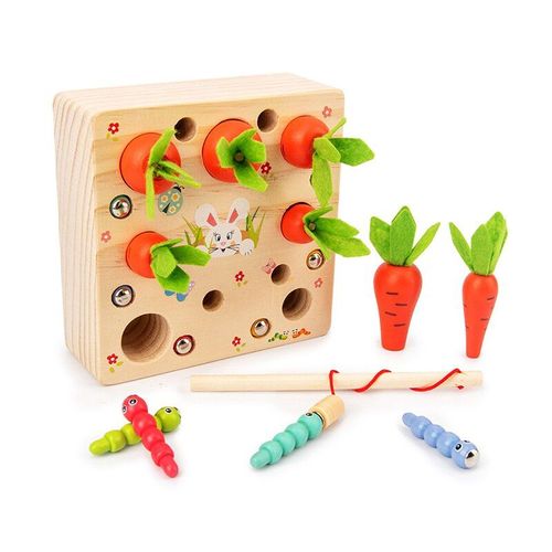 Jouet De Pêche Montessori Pour Bébé, Jeu De Carottes En Bois, Apprentissage Éducatif, Pour Attraper Un Ver
