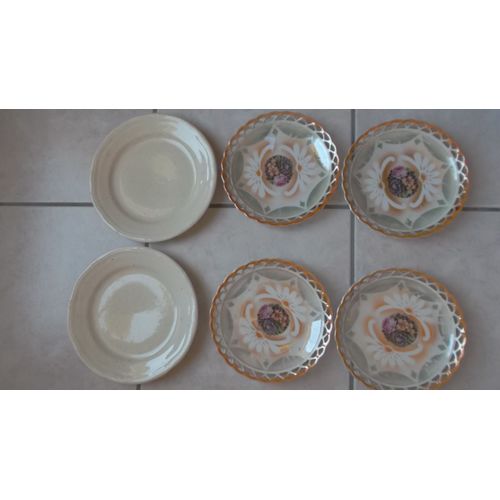 1 Lot De 4 Belles Assiettes + 2 Assiettes Ecru/Toutes Utilisations/ En Bon Etat
