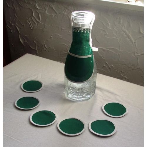 Dessous De Verre (6) Et Habillage Bouteille En Coton Vert Et Blanc Diamètre Dessous De Verre 8cm