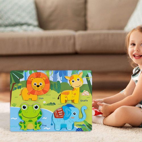 Puzzle en bois 3D, blocs de construction, jouet éducatif pour les tout-petits de 1, 2 et 3 ans