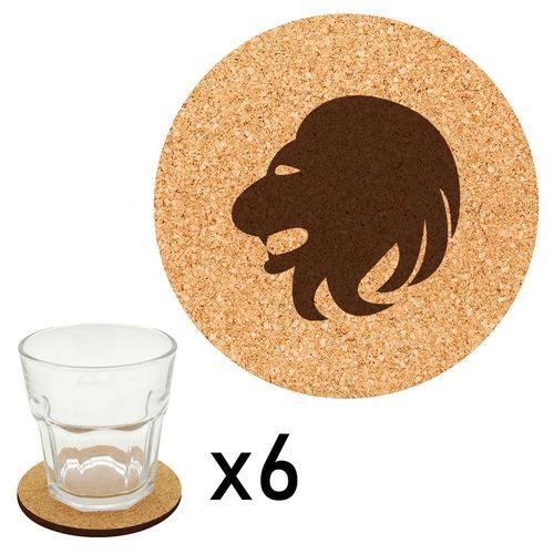 Lot De 6 Dessous De Verre En Liège Gravés Lion