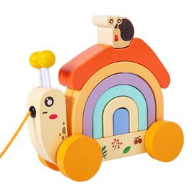 Tracteur D'Escargot En Bois, Jouets Empilables Éducatifs, Maison Arc-En-Ciel, Solides Et Durables, Adaptés Au Développement De L'Imagination Des Enfants