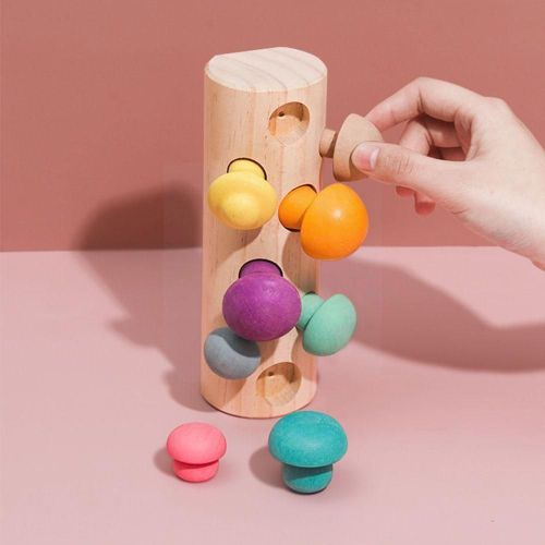 Blocs En Bois Arc-En-Ciel, Jeu De Cueillette De Champignons, Montessori, Développement Assorti, Assemblage Éducatif, Jouets Pour Bébé S Z8d3
