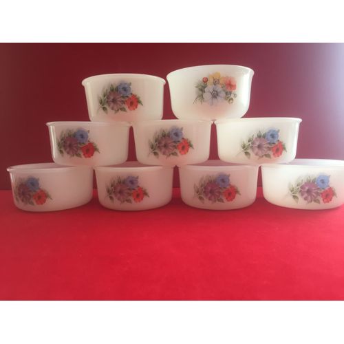 Lot De 9 Ramequins Verre Blanc Vintage Arcopal France 1970 Opaline