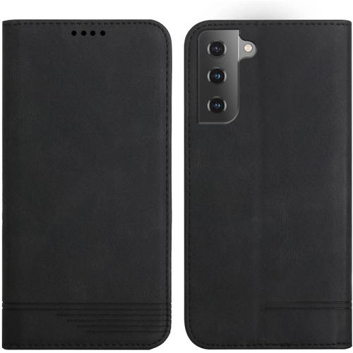 Coque Samsung S22 5g Housse De Cuir Pu Pour Galaxy S22 5g Portefeuille Magnétique Etui De Protection Pour Samsung Galaxy S22 5g - Noir