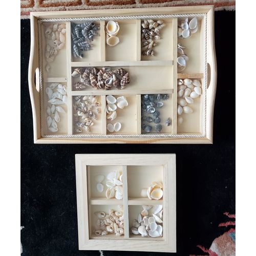 Françoise Saget - Lot Plateau Et Dessous De Plat En Bois Et Coquillages Mobiles