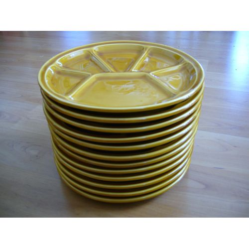 12 Assiettes Jaunes À Fondues De Gien France