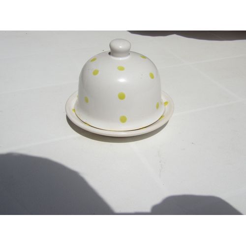 Beurrier Rond Cyrillus Blanc Pois Jaune