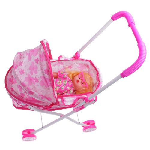 Poussette Pliable Pour Filles, Jouet Rose Mignon Avec Poupée
