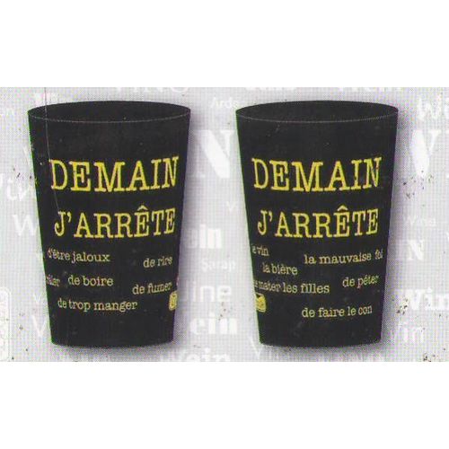 Lot De  3 Verres Plastique 25cl Serigraphié Des 2 Cotés Demain J'arrete