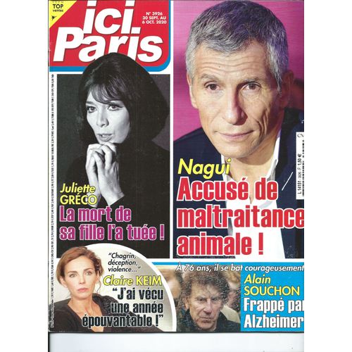 Ici Paris 30/09/2020 Nagui, Juliette Gréco,  Souchon, Claire Keim,  Noah,  Macias, Line Renaud, Chalélie Couture, Jacques  Demy, Anthony Delon, Jennifer Lopez, M. Pokora, Julien Doré, Gabrielle Lazure