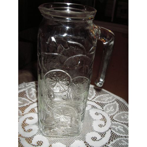 Carafe En Verre Épais Transparent Gravée Cartiers D'orange Et De Citron De Marque Italy ,Hanse 10 Cm ,Contenance 1 Litre .