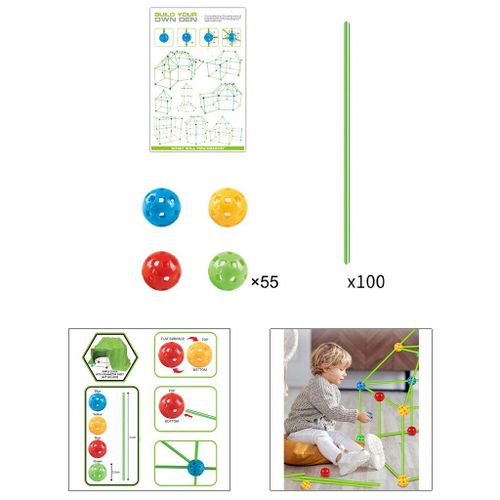 Kits De Construction De Fort Pour Enfants, 155 Pièces, Tiges De Construction, Balles, Construction De Fort, Fusée, Tunnels De Château