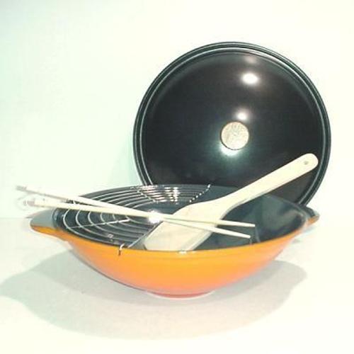 Fontignac Wok Fonte Emaillée 34cm Paprika A/Couv Métal