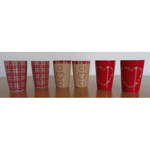 Service À Café. Service À Thé. Tasses À Café. Tasses À Thé. Céramique. Décor Coeur. Rouge Et Beige