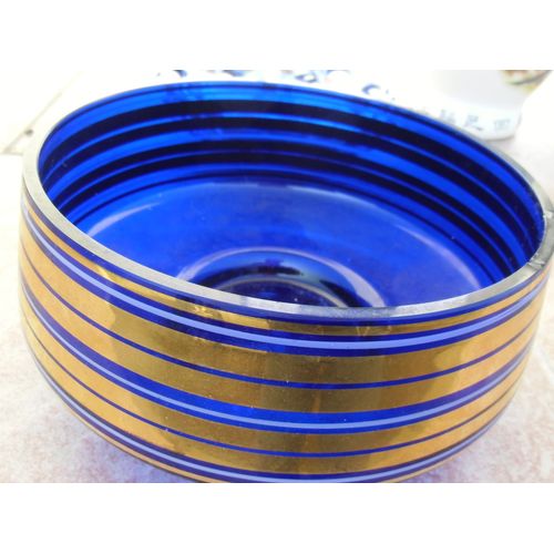 Saladier-Compotier  Bleu Et Doré Le Creusot  Diamètre 21 Cm