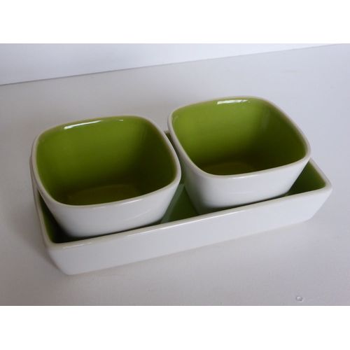 Ensemble 2 Coupelles + Plateau Vert Et Blanc