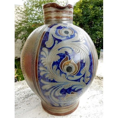 Cruche Pichet Alsacienne Signée Heindarlbert Bleue Et Gris