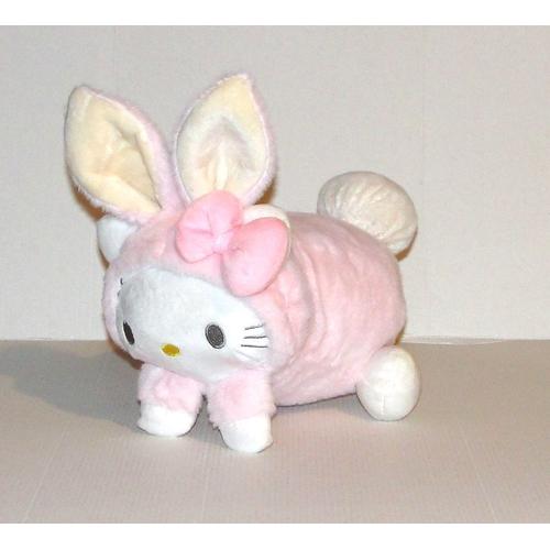 Peluche Hello Kitty Deguisé Lapin - Doudou Hello Kitty Rose Blanc Jaune 22 Cm