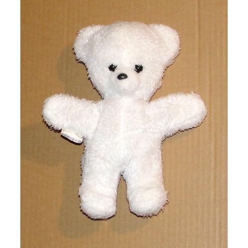 Peluche Ours Blanc Yeux Et Nez Noir Vintage Boulgom - Doudou Ourson Grelot Etiquette Noir 22 Cm