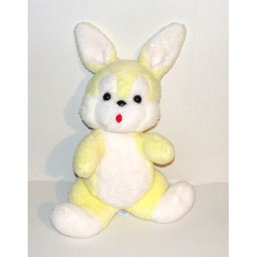 Peluche Lapin Jaune Blanc Grand Model Vintage Nounours - Doudou Lapin Assis 41 Cm