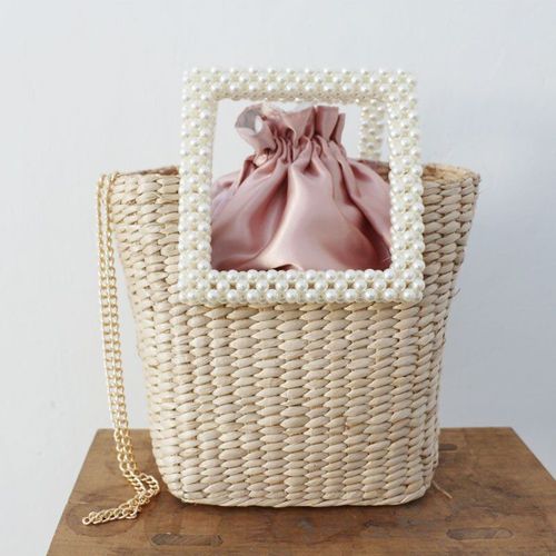 Sac à main en paille pour femmes, sac de plage Design de luxe, sacs de paille de haute qualité, poignée perlée, panier de voyage d'été bohème fait à la main, fourre tout, 2020