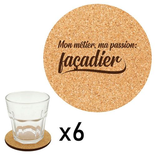 Lot De 6 Dessous De Verre En Liège Gravés Métier Passion Façadier