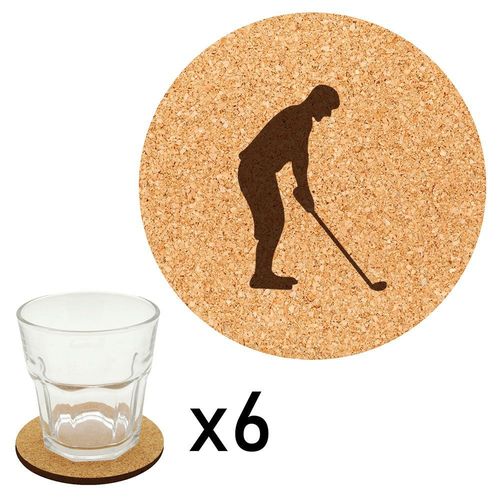 Lot De 6 Dessous De Verre En Liège Gravés Golf