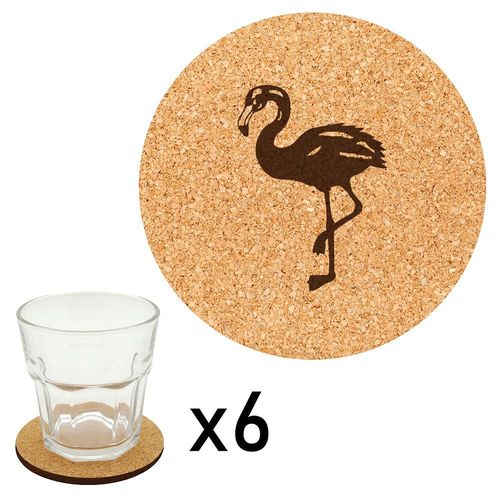 Lot De 6 Dessous De Verre En Liège Gravés Flamant Rose