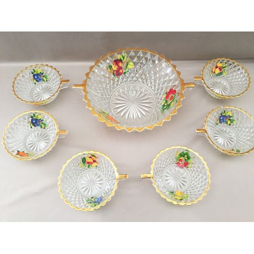 Art De La Table Service Ancien Verre Moulé Diamant Salade De Fruit Vintage Déco