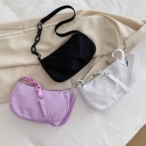 Sac à main rétro souple en toile de Nylon, couleur unie, assorti, petit fourre tout, à bandoulière
