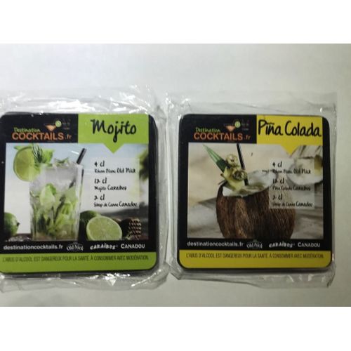 Lot 2 Sous-Verres Mojito & Pina Colada - Destination Cocktails - Avec Recettes