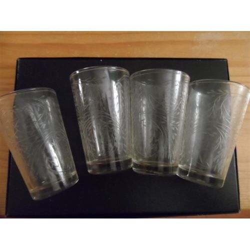 4 Verres À Thé Décor Gravure Fleurs Lazer