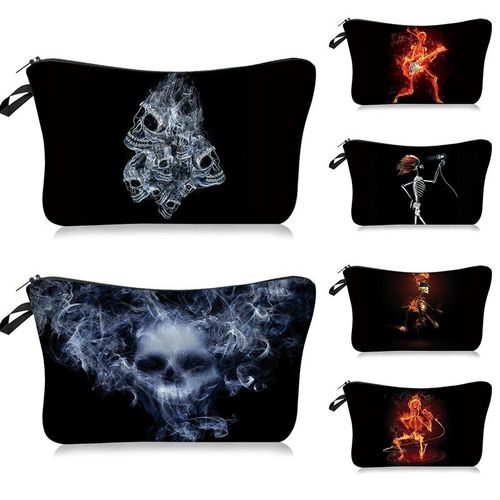Sac à cosmétiques à motif de crâne drôle mignon, sac de lavage étanche en Polyester Durable, sac à main pratique de voyage, sacs de rangement pour fournitures de maquillage