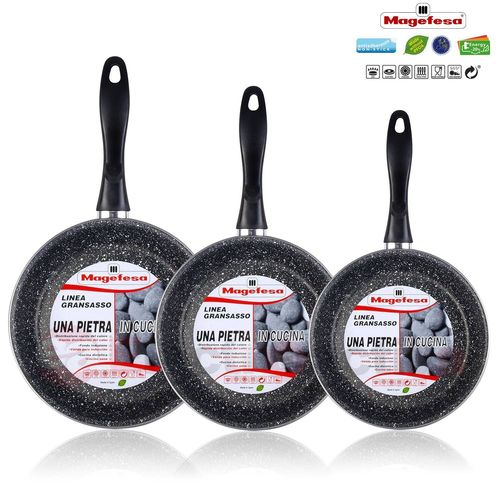 Lot De 3 Poêles 18-20-24 Cm Induction, Antiadhésives Pierre Gris Magefesa K2 Gransasso