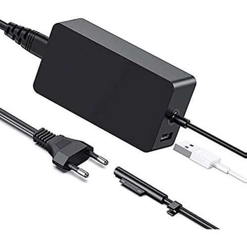Chargeur Surface Pro 6 Pro 5/4/3, Adaptateur d'alimentation 44W 15V 2.58A Chargeur pour ordinateur portable Microsoft Surface Pro 2017 Model 1796 1800, Surface Laptop, Surface Book, Surface Go avec USB.