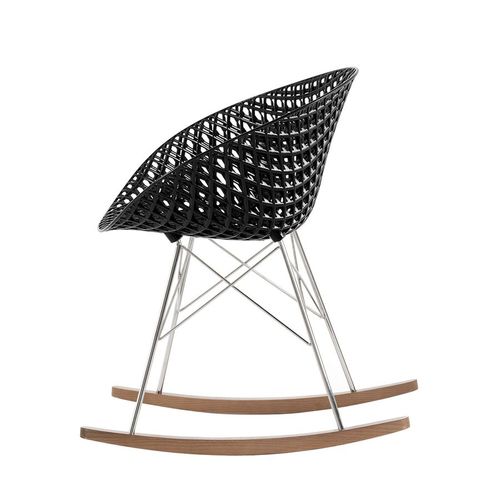Kartell Chaise À Bascule Smatrik (Noir - Polycarbonate Coloré Dans La Masse, Bois Teinté Chêne Et Acier Chromé)