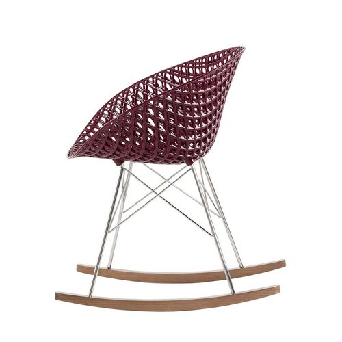 Kartell Chaise À Bascule Smatrik (Prune - Polycarbonate Coloré Dans La Masse, Bois Teinté Chêne Et Acier Chromé)
