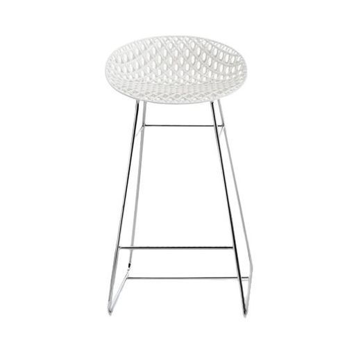 Kartell Tabouret Smatrik (Blanc / Chrome - Polycarbonate Coloré Dans La Masse Et Acier)