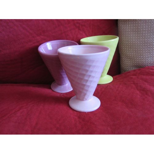Lot De 3 Mini Coupe À Glace Afibel Façon Cornet Gaufre, 3 Couleurs Différentes