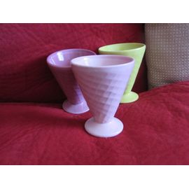 Lot De 3 Mini Coupe À Glace Afibel Façon Cornet Gaufre, 3 Couleurs Différentes