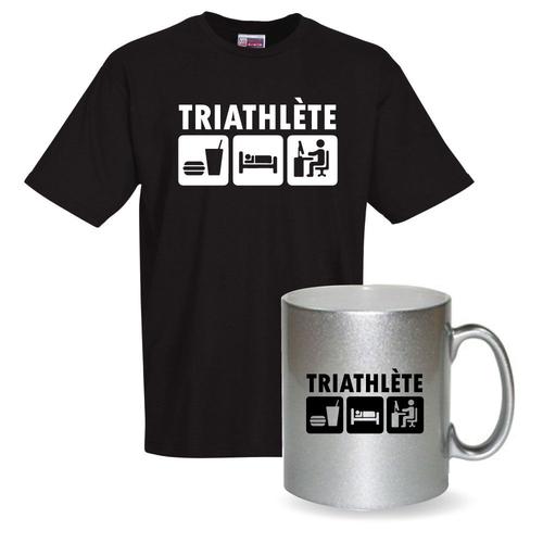 T-Shirt Noir - Mug Pailleté "Triathlète Geek" T-Shirt De Bonne Qualité. Pour La Fête Des Pères Cadeau Original Noël, Anniversaire Mug En Inox Format