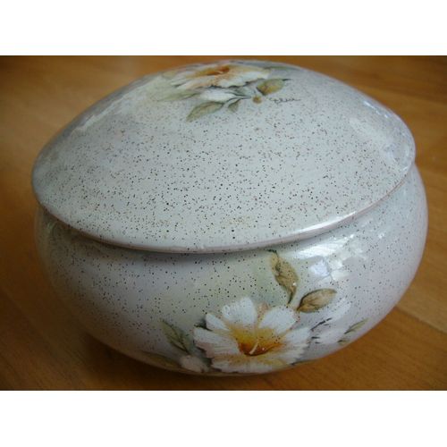 Sucrier Gris En Céramique - Motifs À Fleur -