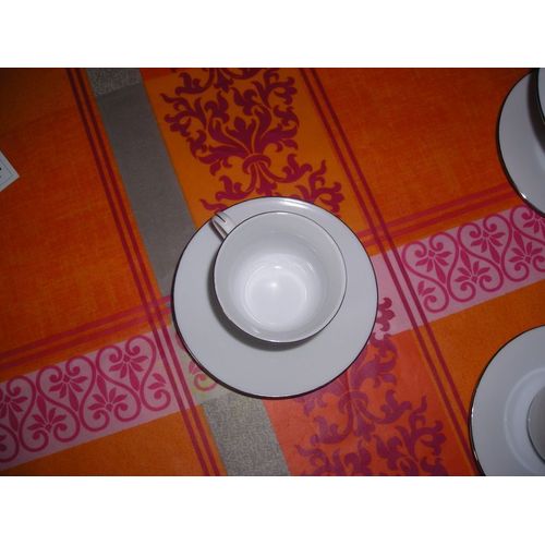 Lot De 6 Tasses À Café Blanches Avec Liseré Argenté