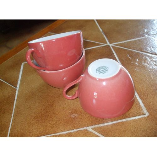 Lot De 3 Tasses Couleur En Véritable Porcelaine